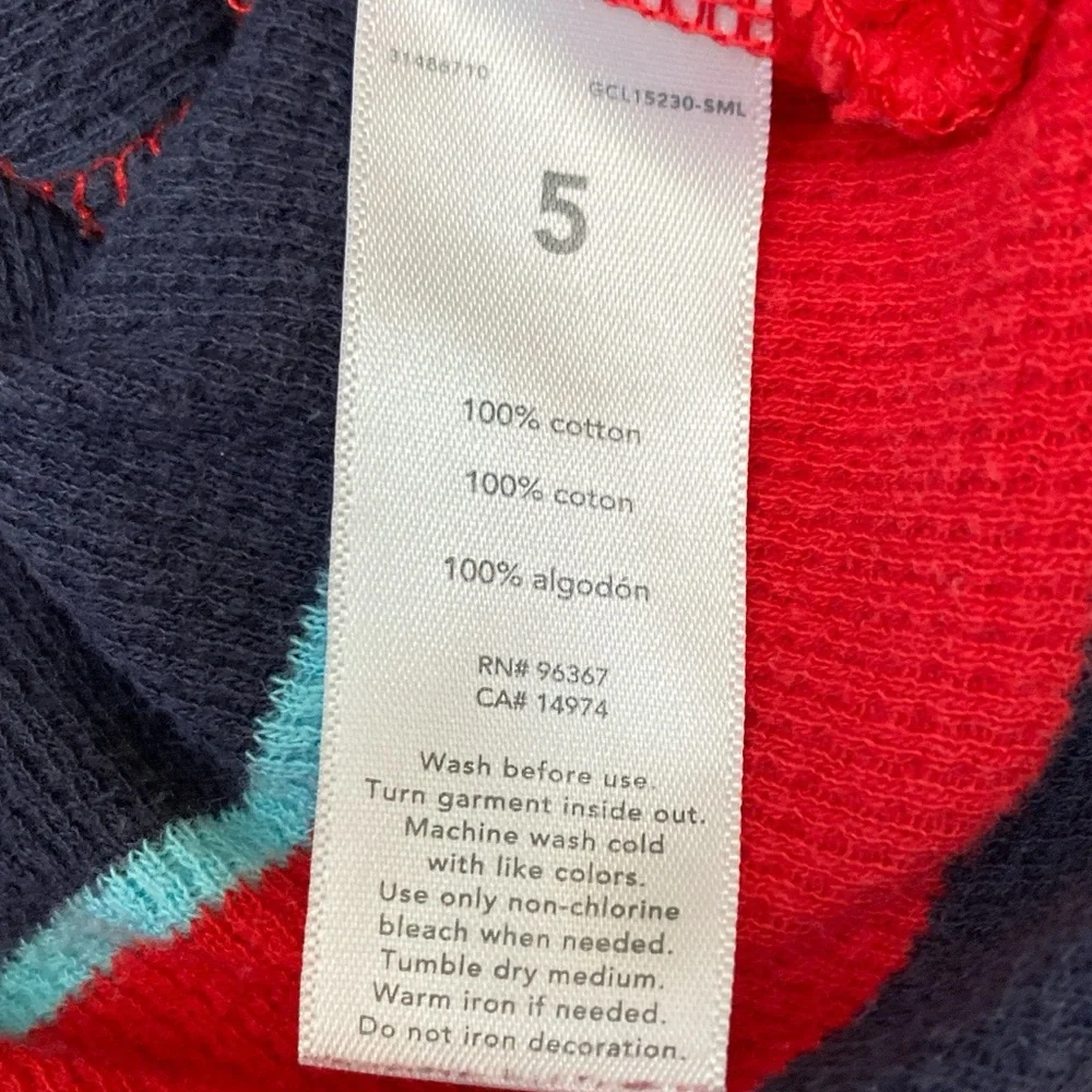 OshKosh B’gosh Boys Size 5 Red Navy Striped Thermal Shirt Long Sleeve Cotton